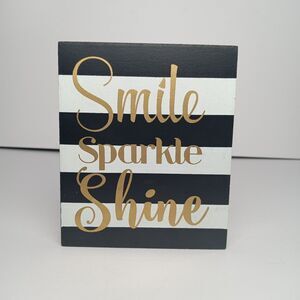 Hobby Lobby Black White Gold Smile Sparkle Shine MDF Block Home Decor